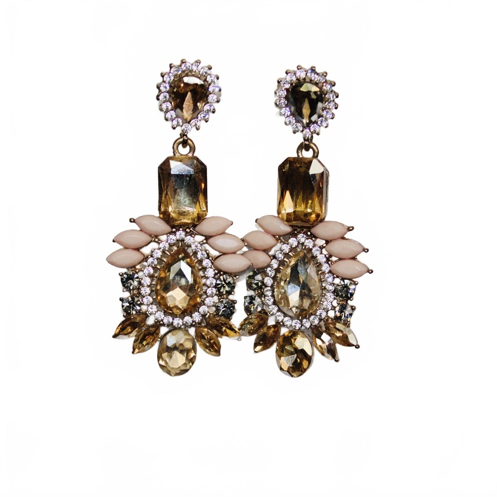 Rhinestone Pierced Drop Earrings, Boho Style